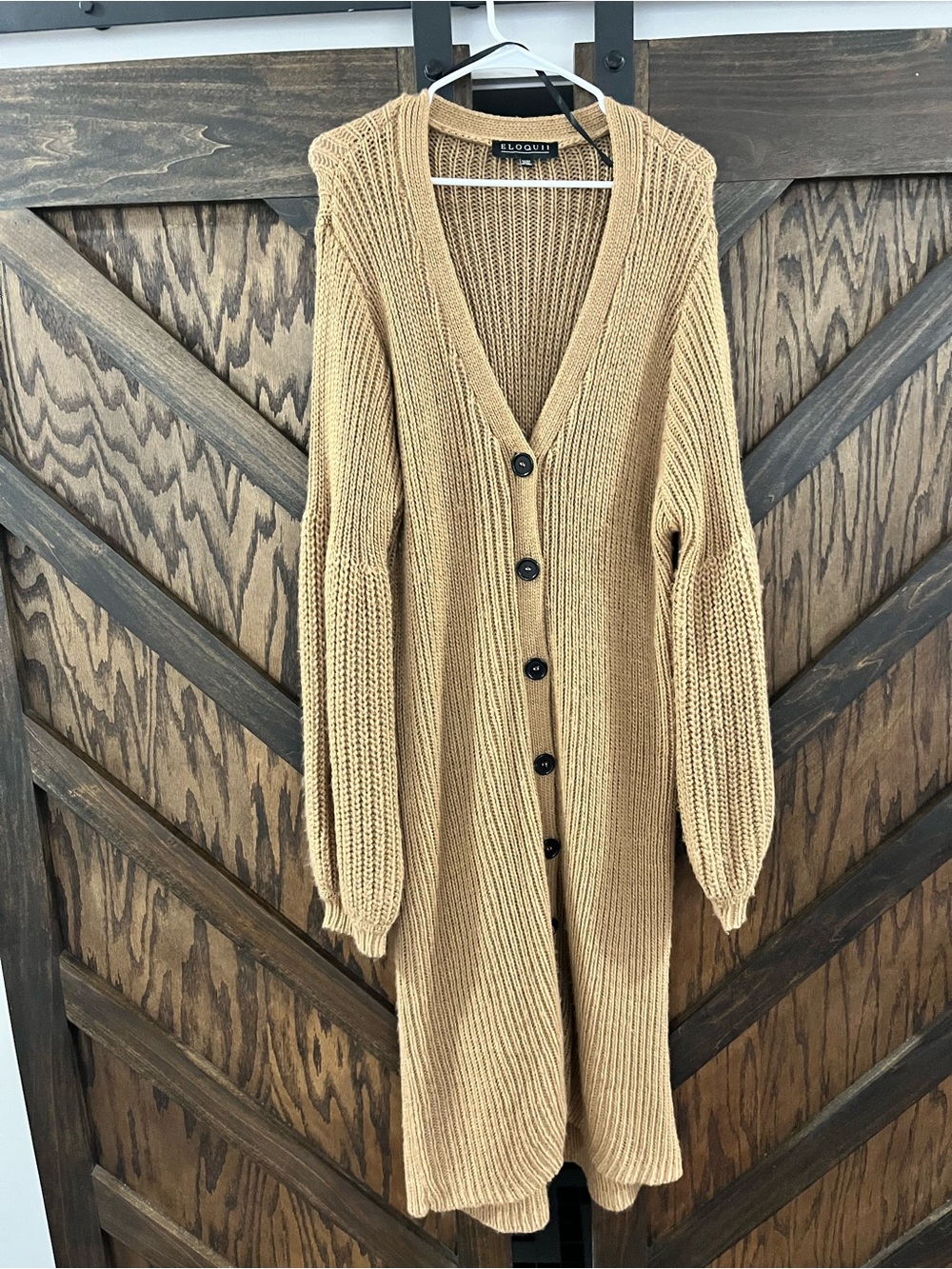 Eloquii Tan Long Ribbed Button-Up Cardigan